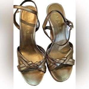 Lauren Ralph LEATHERS SANDAL WEDGE STRAPY SZ 5.5 m